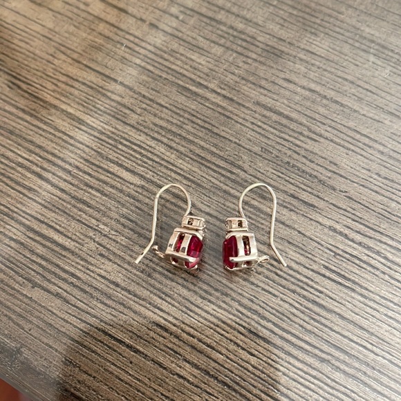 Vintage Sterling Silver Red Gem Hook Wire Earrings - Picture 9 of 12